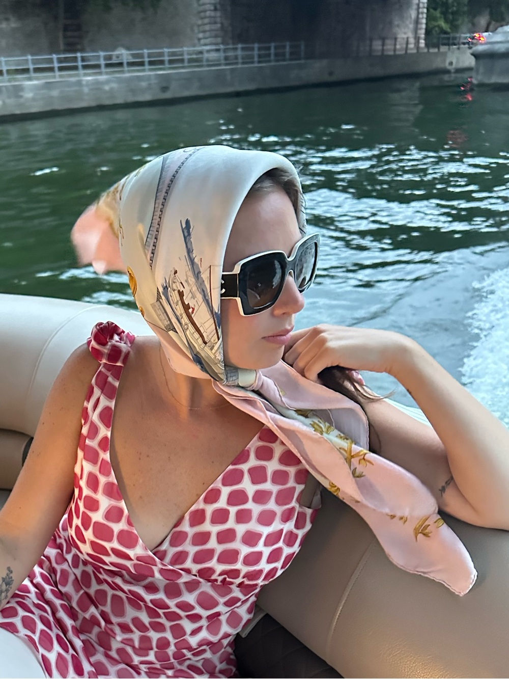 Hermes Silk Scarf in Pink, Cream and Gold Nautical Motif